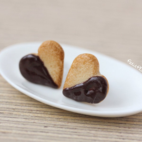 Heart Studs Earrings - Miniature Cookies Dipped in Chocolate - Cookie Collection