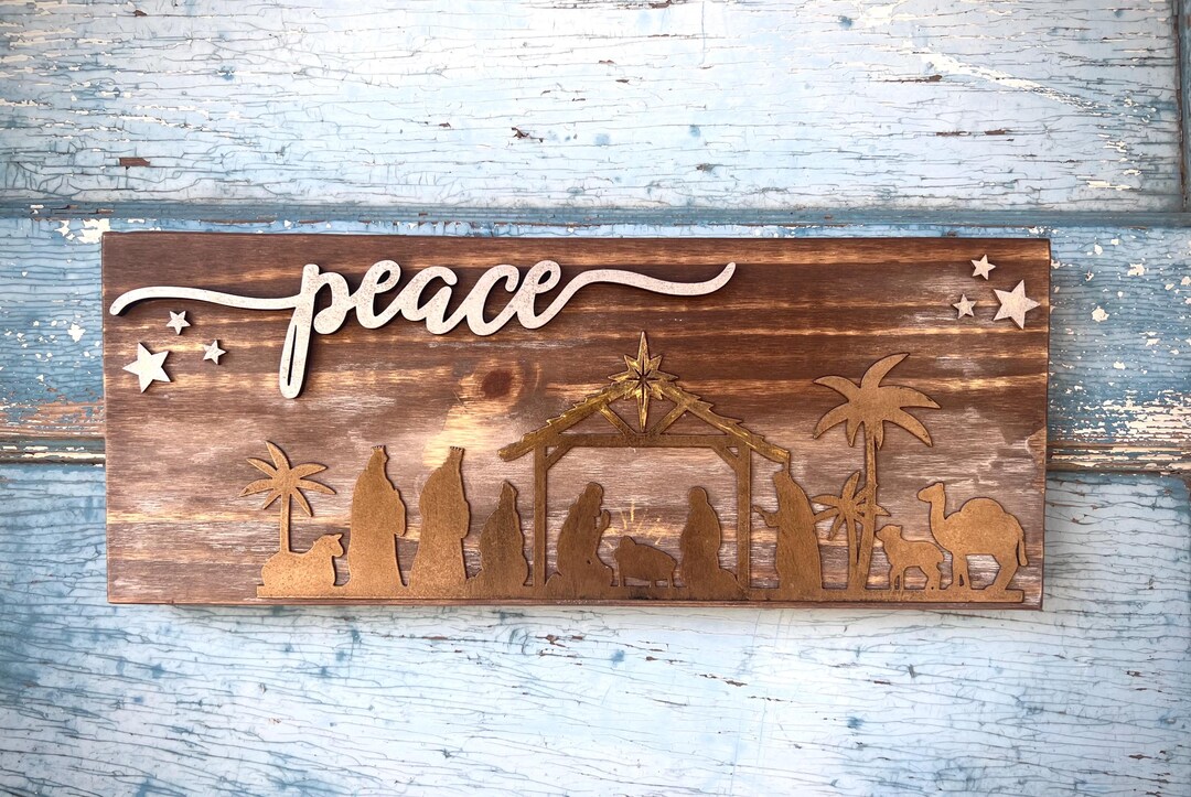 Visual Sign Nativity Wooden Nativity Sign: Rustic 'peace' Christmas Wall Decor - Etsy