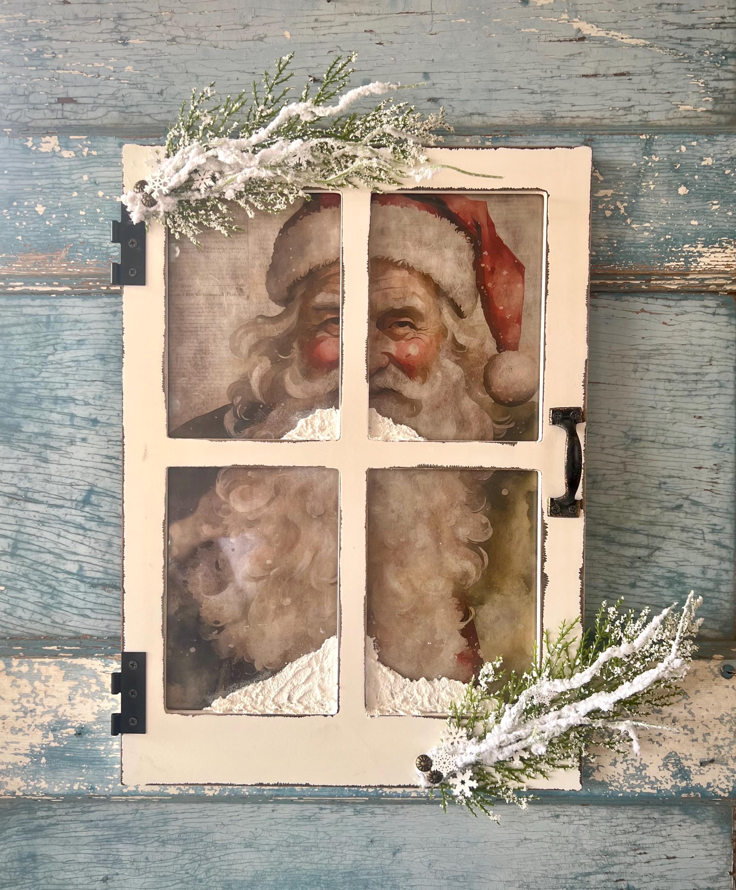 Decoupage Peeking Santa Christmas Window Frame Decor (19