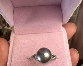 Adjustable Sea Water Platinum  Tahitian Pearl Ring|S925 Sterling Silver Band (#114)