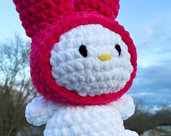 My Melody Plushie: Amigurumi all'uncinetto, coniglietto di peluche fatto a mano, animale di pezza