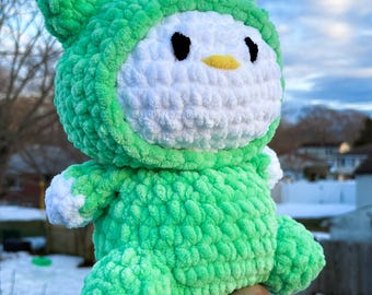 Tutina a forma di rana Hello Kitty, peluche: amigurumi all'uncinetto, peluche Hello Kitty fatto a mano, animale di pezza