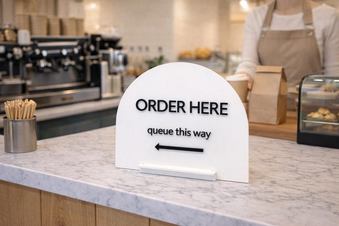 Acrylic 3D Order Here Sign With Stand | Collect Here Counter Sign ...