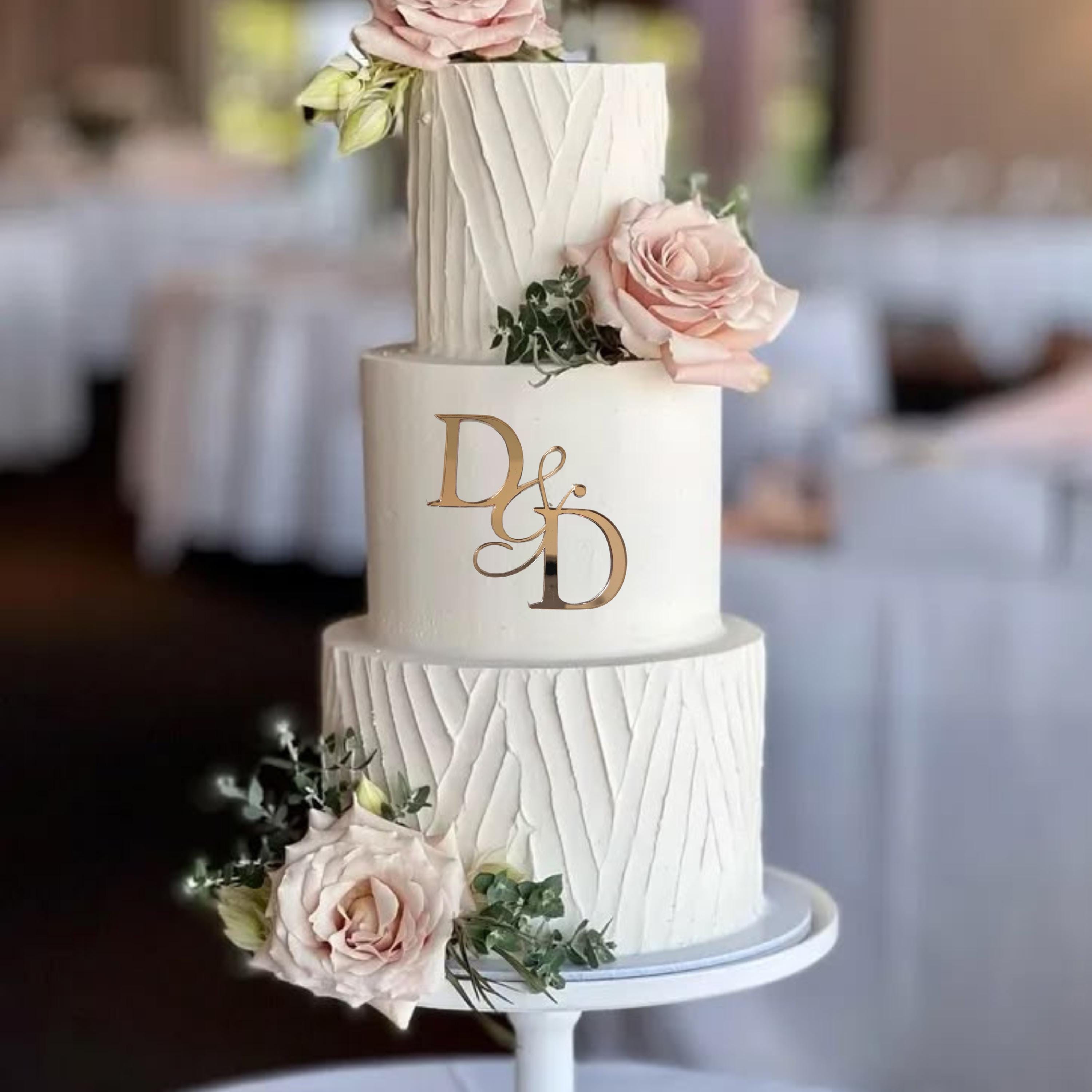 Initials Luxury Acrylic Laser Cut Charm | Mr & Mrs | Wedding Cake Topper | Monogram | Initial Charm | Cake Topper | 3D | Rose Gold Mirror