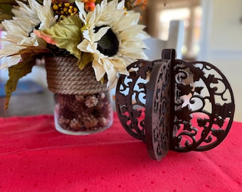 Decoración de calabaza de otoño en 3D, calabaza de madera maciza