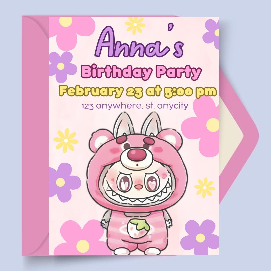 Invitación de cumpleaños de Labubu canva editable - Etsy España