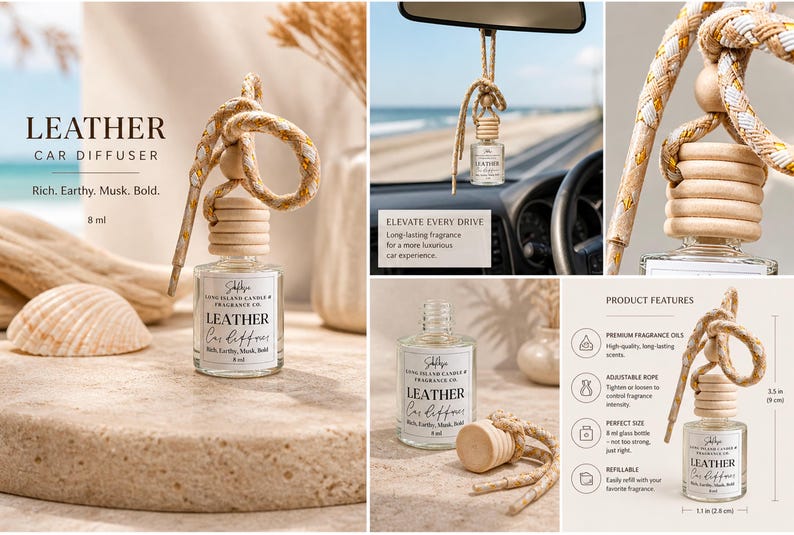 Leather Car Diffuser - 8ml | Rich, Earthy, Musk & Bold Scent | Long-Lasting Car Fragrance image 3