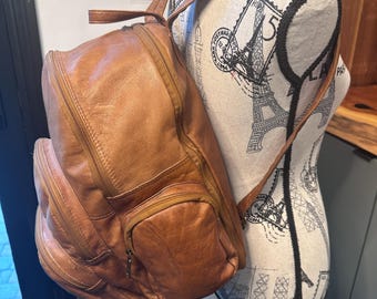 1980's Cortez Leather Backpack 4- Pockets Expandable Body -12" tall
