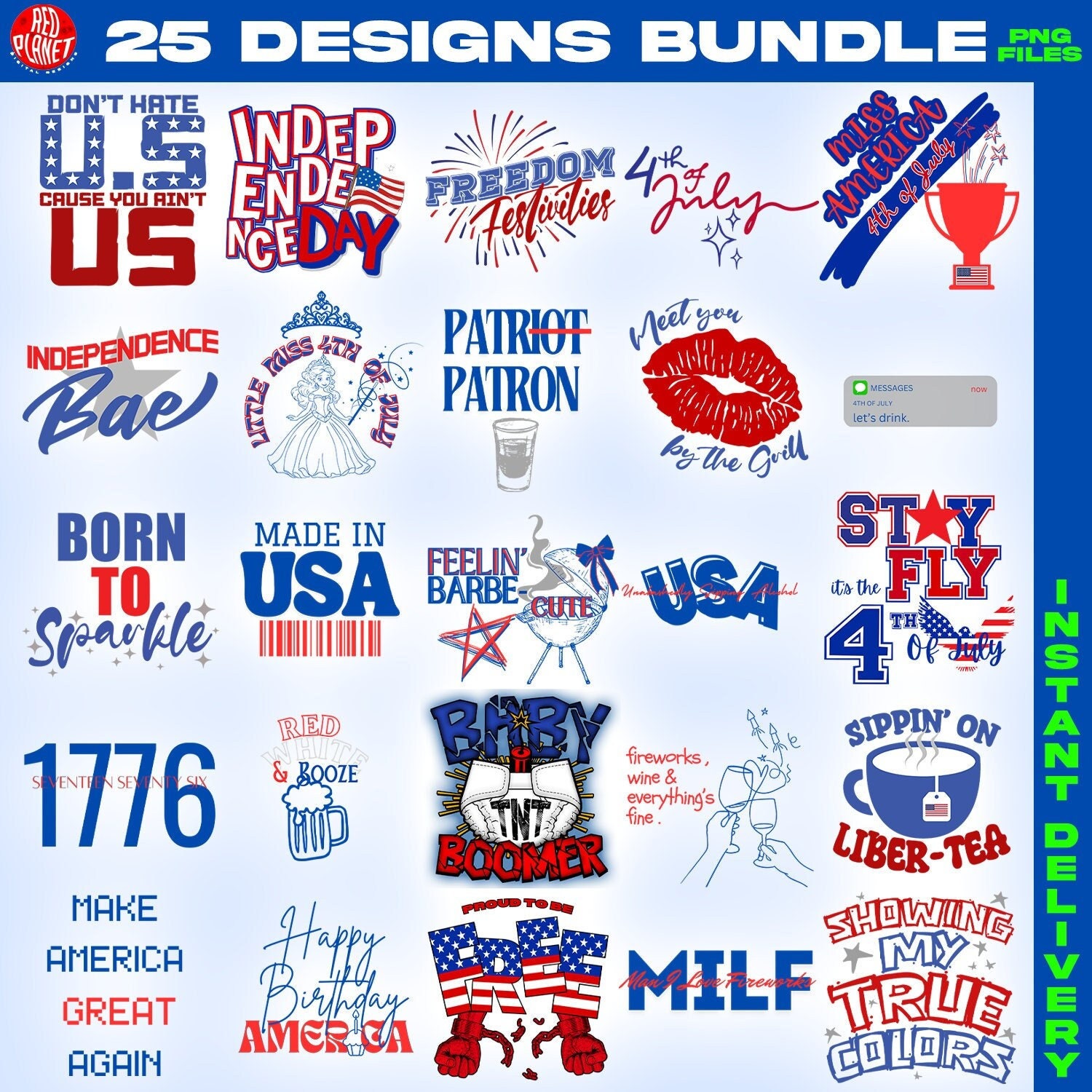 25 4th of July PNG Bundle, 4th of July Png, Fourth Of July Png, USA Png, America Png, Independence Day, American Flag Png, Png Bundle