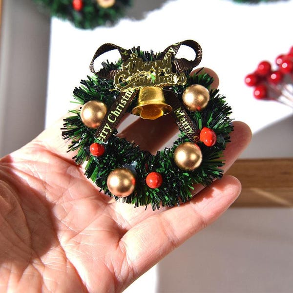 Couronne de Noël miniature mini décoration de vacances pour maisons de poupée Joyeux Noël cloche de Noël miniature réaliste décor miniature accessoire de poupée