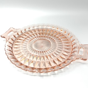 Jeannette Glass Pink Depression Windsor Diamond Cake Plate