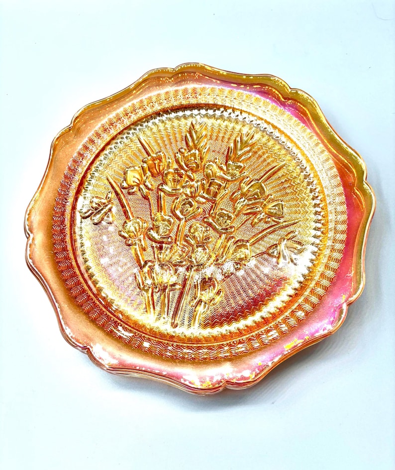 3 Jeannette Carnival Glass Iris and Herringbone Plates - Etsy