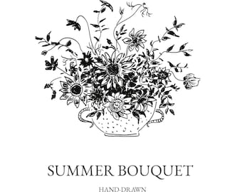 Floral Vase Illustration – Hand-Drawn Flower Wedding Icon SVG PNG Bundle