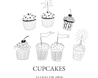 Hand Drawn Cupcake Clip Art PNG, SVG, Doodle Style Dessert Illustration, Whimsical Sweet Treat Graphic