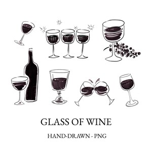 Handritade vinglas Clip Art-illustrationer PNG-paket - Doodle Drinks - Menyer och festinbjudningar