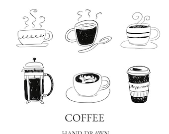Handgezeichneter Kaffee Clip Art PNG, Doodle Style Kaffee Illustration, minimalistische Cafe Grafik