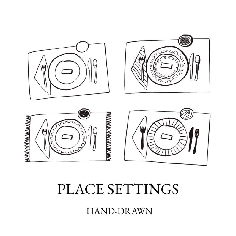 Place Settings Drawing, Hand-drawn Place Setting Line Art PNG ...