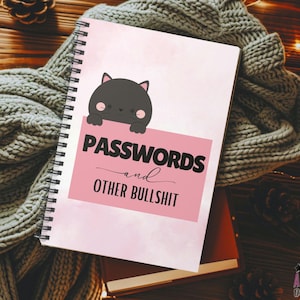 Cute Pink Password Keeper Humor Cat 6x8 Notebook, Funny Password Tracker NotePad, Lined Book Cute Cat Office Passcode Organizing Book Gift
