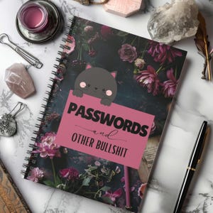 Cute Cat Password Tracker NotePad, 6x8 Small Passcode Organizer Spiral Diary,  Unique Notebook for Passwords, Fun Gift Idea for Home or Work