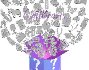 Caixa misteriosa de corte de metal 30/50/100 peças Animais Flores Plantas Palavras Decorações Die-cut Embossing Scrapbooking Cartão Papel Artesanato DIY Presente
