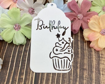 Molde de corte de metal para etiqueta de presente, silhueta de cupcake, corte para festa de aniversário, decoração, estêncil, modelo, artesanato em papel, faça você mesmo, saudação de feriado