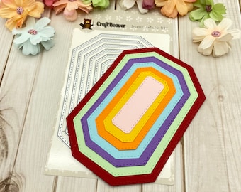 Moldura de padrão geométrico multicamadas, corte de metal, círculo, losango, retângulo, octógono, corte, scrapbooking, relevo, cartão, papel, artesanato, faça você mesmo