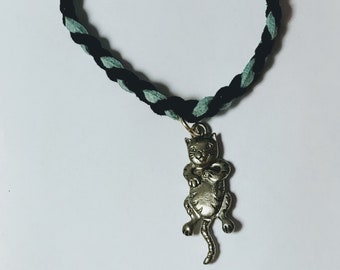 Black and green faux suede braided anklet