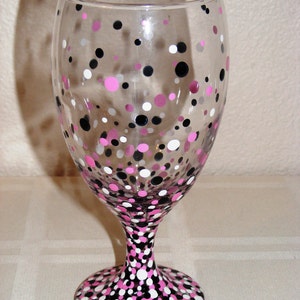 Black, white and pink polka dot hand painted globlet image 1