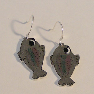 Silly rainbow trout plastic earrings