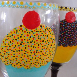 Hand painted 4-color cupcake glass goblets, set of 4 image 3