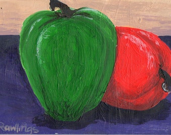 Pimientos, pintura acrílica original, ACEO