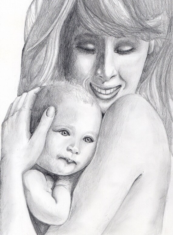 Joie Dessin Au Crayon Original Etsy