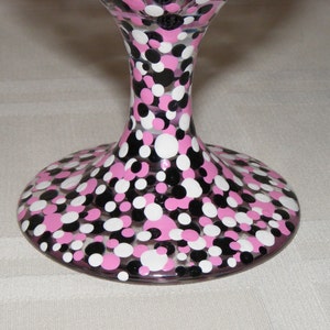 Black, white and pink polka dot hand painted globlet image 3