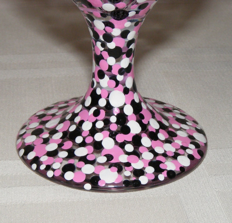 Black, white and pink polka dot hand painted globlet image 3