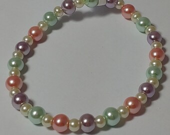 Four Color Glass Pearl stretch bracelet