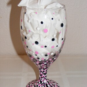 Black, white and pink polka dot hand painted globlet image 2