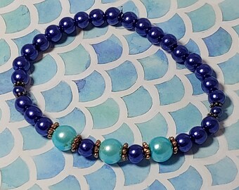 Navy and aqua glass pearl bracelet