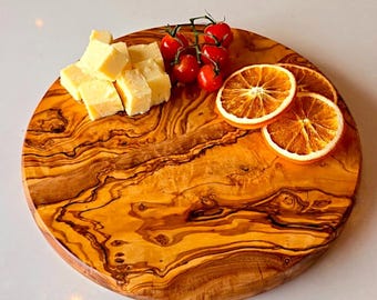Handcrafted Round Olive Wood Cutting Board | End Grain Chopping, Cheese Board