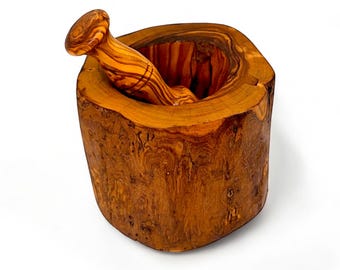 Handmade Olive Wood Mortar and Pestle Set | Rustic Kitchen Herb Grinder