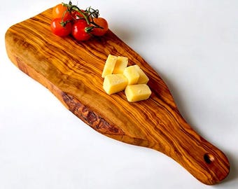 Handmade Olive Wood Cheese Board with Handle: Rustic Charcuterie Serving Platter