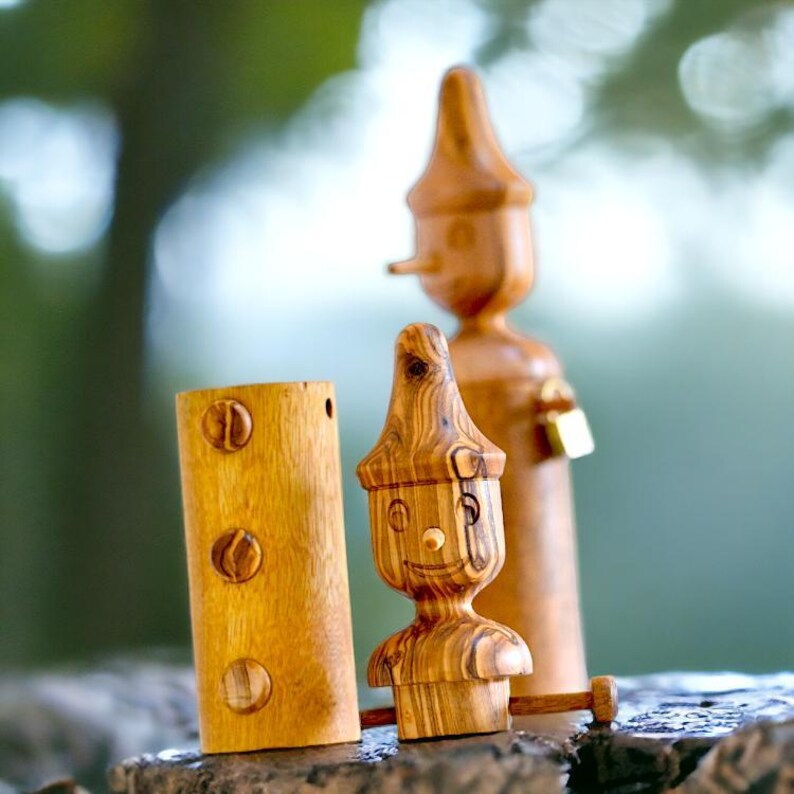 Olive Wood Pinocchio Money Box | Hand Carved Wooden Coin Bank | Rustic ...