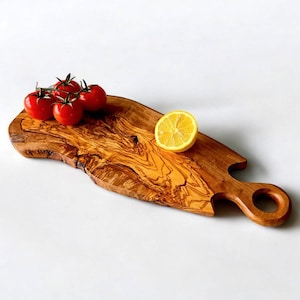Handmade Olive Wood Cutting Board with Handle: Rustic Charcuterie Board
