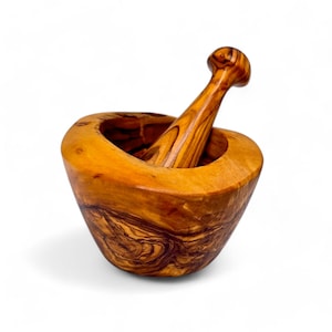 Handmade Olive Wood Mortar and Pestle Set: Rustic Herb Grinder