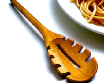 Handmade Olive Wood Pasta Fork with Hole | Rustic Spaghetti Server
