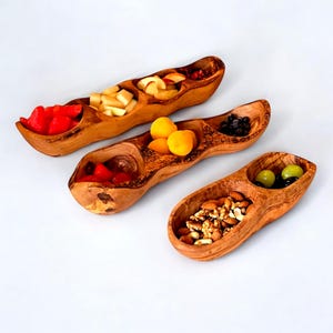 Olive Wood Antipasti Dish | Section Serving Bowl | Handmade Snack Tray | Rustic Olive Dish | Natural Wooden Tapas Server | Kitchen Gift