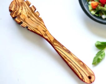Handcrafted Olive Wood Pasta Fork | Wooden Spaghetti Server | Natural Kitchen Utensil