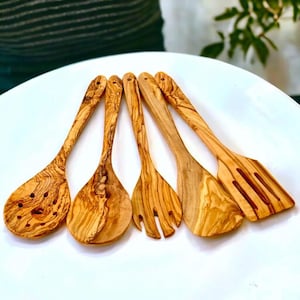 Handmade Olive Wood Kitchen Utensil Set: Rustic Cooking Tools