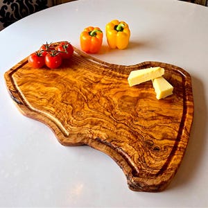 Olive Wood Cutting Board | Rustic Irregular Shape Chopping Board | Handmade Wooden Kitchen Gift | Natural Charcuterie Tray