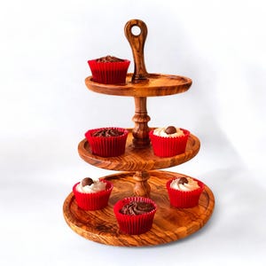 Handmade Olive Wood 3-Tiered Serving Tray: Rustic Cake Stand