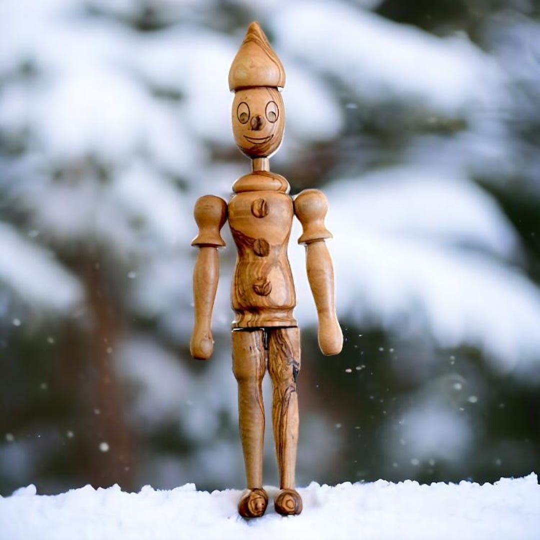 Olive Wood Hand Carved Pinocchio Figurine | Rustic Character Sculpture ...